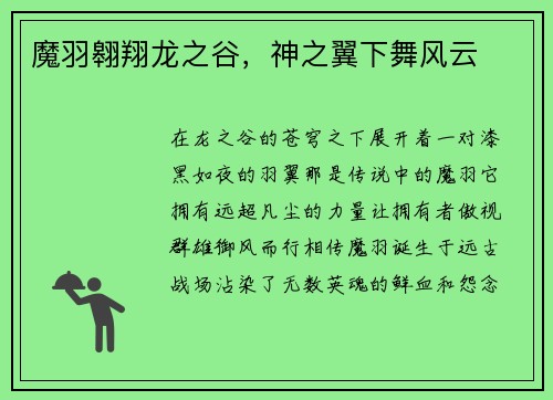 魔羽翱翔龙之谷，神之翼下舞风云