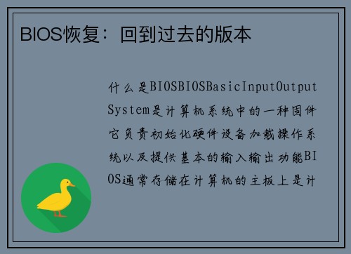 BIOS恢复：回到过去的版本